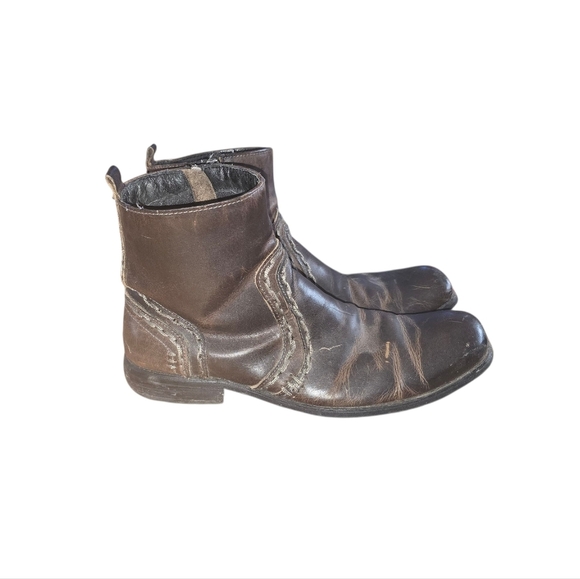 Bed Stu Mens 11.5 Dark Brown Leather Ankle Boots Side Zip Alternative